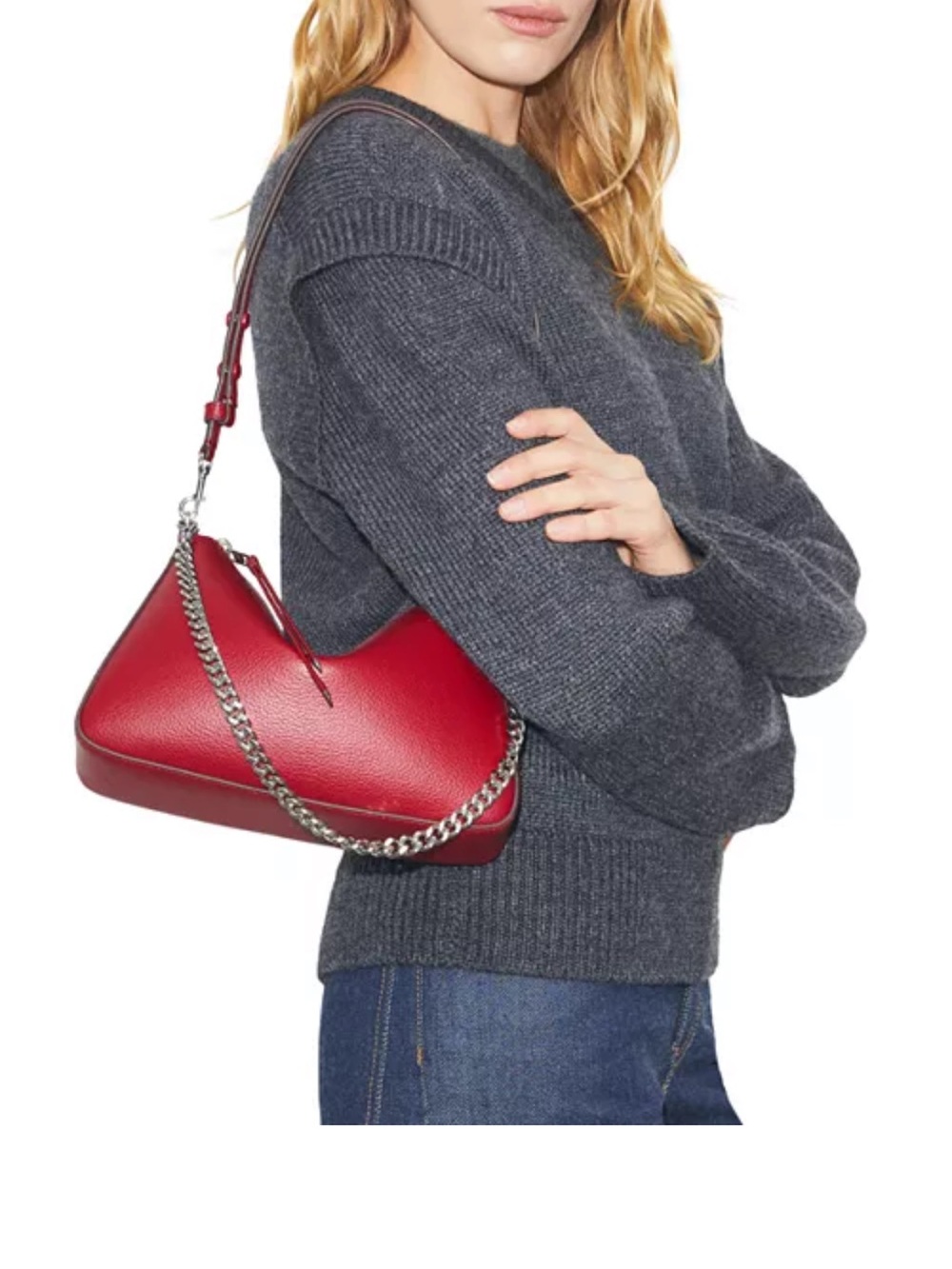 ❤️ Tory Burch Perry Red ❤️ Leather Shoulder Bag Silver Chain New - Picture 2 of 3